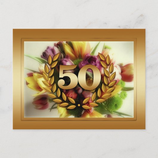 50. Jubiläum Blumenbild Goldener Rahmen Postkarte (Vorderseite)