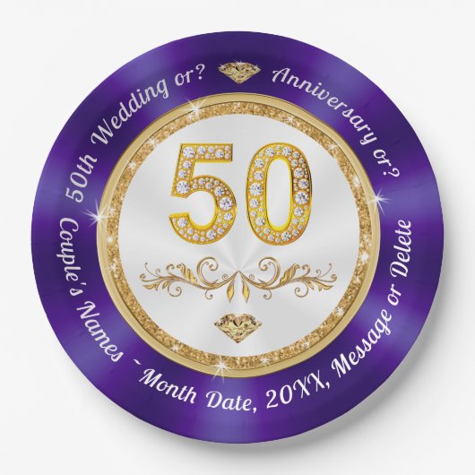 50. Jubiläum Dessert-Teller oder Dinner 20 cm, Pappteller (Vorderseite)