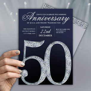 50. Jubiläum Diamant Silber Navy Blau Modern Einladung