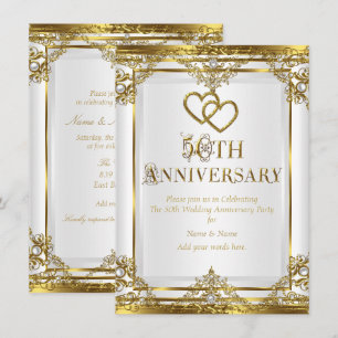 50. Jubiläum Elegant Gold Weiße Perle Einladung