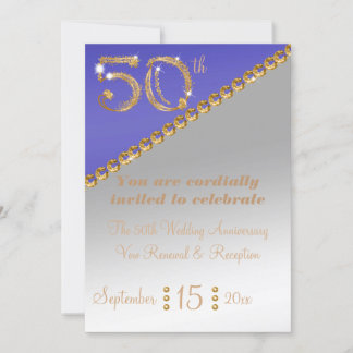50. Jubiläum elegantes Gold Nugget & Blue Invita Einladung
