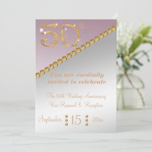 50. Jubiläum elegantes Gold Nugget & Light Pink Einladung (Stehend Vorderseite)