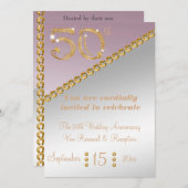 50. Jubiläum elegantes Gold Nugget & Light Pink Einladung (Vorne/Hinten)