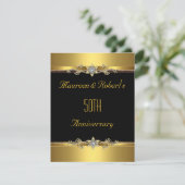 50. Jubiläum Elegantes Schwarzes Gold Einladung (Stehend Vorderseite)