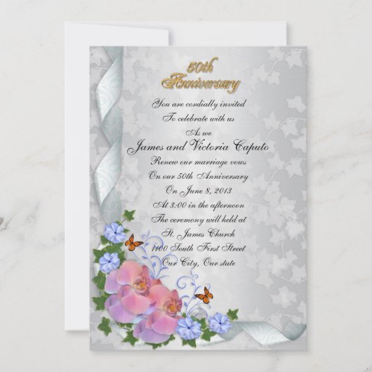 50. Jubiläum Erneuerung elegante Blumenorchid Einladung (Vorderseite)