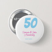 50. Jubiläum fett blau rosa Name Datum elegant Button (Vorne & Hinten)