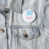 50. Jubiläum fett blau rosa Name Datum elegant Button (Beispiel)