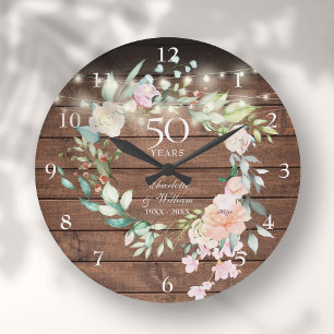 50. Jubiläum florale Rustikale Holzsaitenleuchten Große Wanduhr