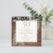 50. Jubiläum Foliage Rustic Wood Lights Square Save The Date (Stehend Vorderseite)