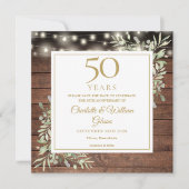 50. Jubiläum Foliage Rustic Wood Lights Square Save The Date (Vorderseite)