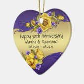 50. Jubiläum Foto Gelbe Rosen Lila Stiefmütterchen Keramikornament (Links)