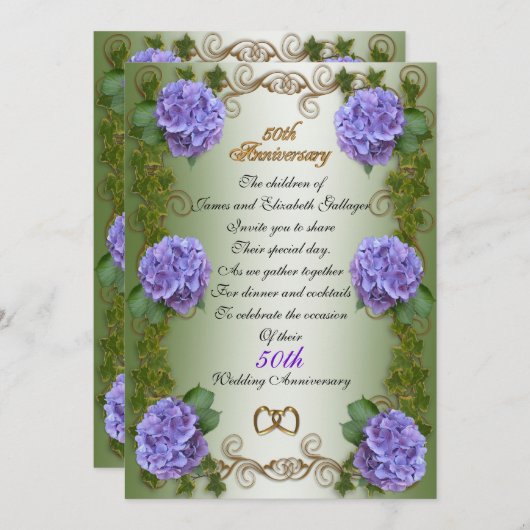"50. Jubiläum" für Eltern, Hydrangea Blütenblüte Einladung (Vorne/Hinten)