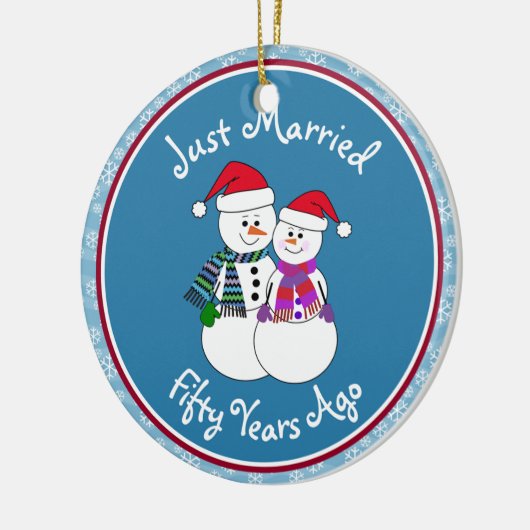 50. Jubiläum Geschenk Spaß Schnee Couple Weihnacht Keramikornament (Links)
