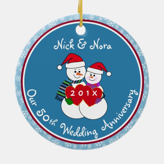 50. Jubiläum Geschenk Spaß Schnee Couple Weihnacht Keramikornament (Hinten)