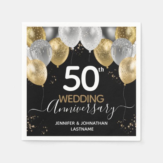 50. Jubiläum Gold Balloons Napkins Serviette (Vorderseite)