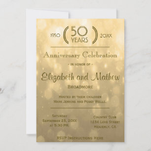 50. Jubiläum   Goldene Bokeh-Lichter Einladung