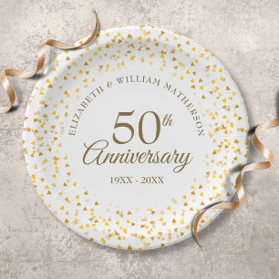 50. Jubiläum Goldene Liebesherzen Konfetti Pappteller