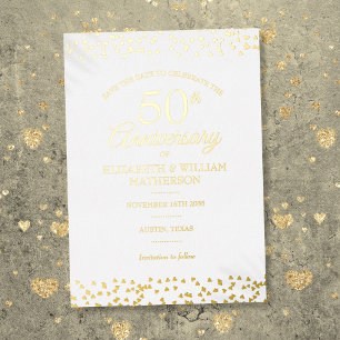 50. Jubiläum Hearts Save the Date Gold Folieneinladung