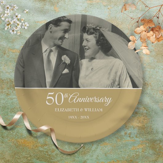 50. Jubiläum Hochzeit Foto Golden Paper Plate Pappteller
