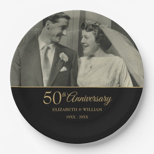50. Jubiläum Hochzeit Gold Black Foto Pappteller (Vorderseite)
