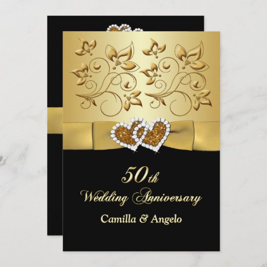 50 Jubiläum JoED Hearts Wedding Einladung 2 (Vorne/Hinten)