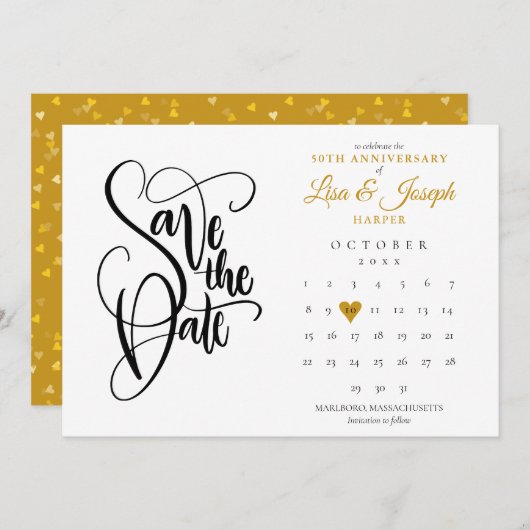 50. Jubiläum Kalender Gold Liebe Herz Save The Date (Vorne/Hinten)