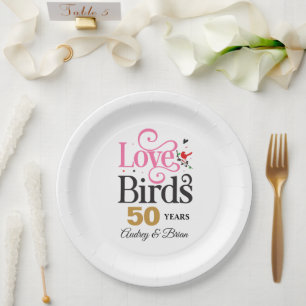 50. Jubiläum Love Birds Personalisiert Pappteller