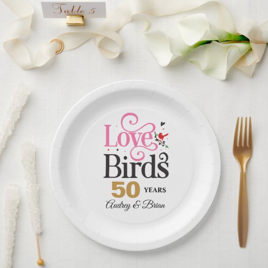 50. Jubiläum Love Birds Personalisiert Pappteller (Hochzeit)