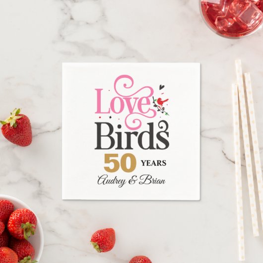 50. Jubiläum Love Birds Personalisiert Serviette (Beispiel)