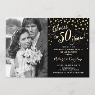 50. Jubiläum mit Foto - Gold Schwarz Einladung