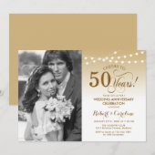 50. Jubiläum mit Foto - Gold White Einladung (Vorne/Hinten)