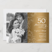 50. Jubiläum mit Foto - Goldblume Einladung (Vorderseite)