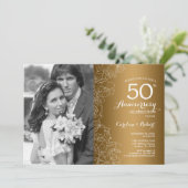 50. Jubiläum mit Foto - Goldblume Einladung (Stehend Vorderseite)