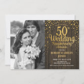 50. Jubiläum mit Foto - Holz Gold Einladung (Vorderseite)