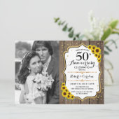 50. Jubiläum mit Foto - Holzblumen Einladung (Stehend Vorderseite)