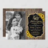50. Jubiläum mit Foto - Rustikale Sonnenblumen Einladung (Vorne/Hinten)
