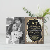 50. Jubiläum mit Foto - Rustikales Holz Einladung (Stehend Vorderseite)