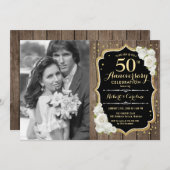 50. Jubiläum mit Foto - Rustikales Holz Einladung (Vorne/Hinten)