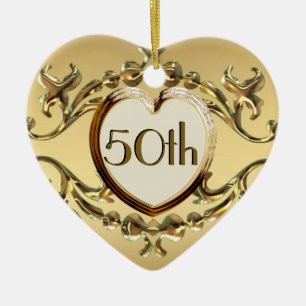 50. Jubiläum oder 50. Geburtstag Herz-Ornament Keramik Ornament