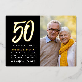 50. Jubiläum Party 1 Foto schwarzes Gold Folieneinladung