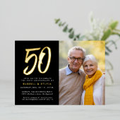 50. Jubiläum Party 1 Foto schwarzes Gold Folieneinladung (Stehend vorne)