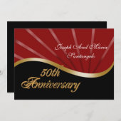50. Jubiläum Party Einladung Gold rot (Vorne/Hinten)