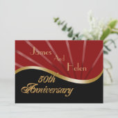 50. Jubiläum Party Einladung Hochzeit Gold rot (Stehend Vorderseite)