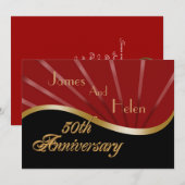 50. Jubiläum Party Einladung Hochzeit Gold rot (Vorne/Hinten)