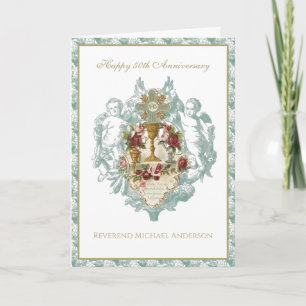 50. Jubiläum Priester Eleganter Kelch Floral  Karte
