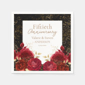 50. Jubiläum Red Gold Floral Napkins Serviette (Vorderseite)