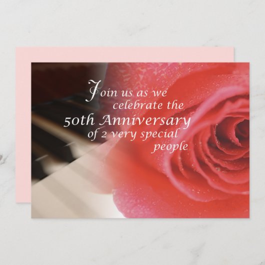 50. Jubiläum, Rose Piano Einladung (Vorne/Hinten)