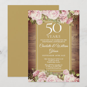50. Jubiläum Rustikale Aquarell-Rosen in Rosa Einladung