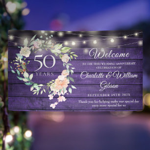 50. Jubiläum Rustikale Blumenlichter Willkommen Banner