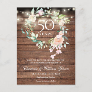 50. Jubiläum Rustikale Florale Save the Date Postkarte